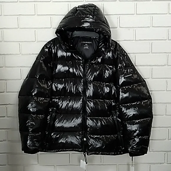 Calvin Klein NWT Men s Black Shine Water Resistant Hooded Puffer Coat. XXL